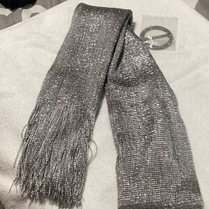 Elegant Silver Scarf with Fringe